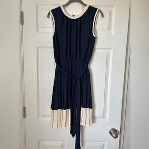 French Connection Navy Dress with Cream Trim